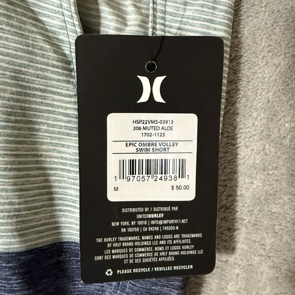 NWT Hurley Swim Shorts Mens Medium Blue Gray Epic Ombre Volley Water Repellent - Picture 2 of 8